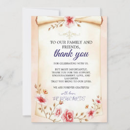 Agradecimento Cartão de casamento floral rosa beijado de agradec