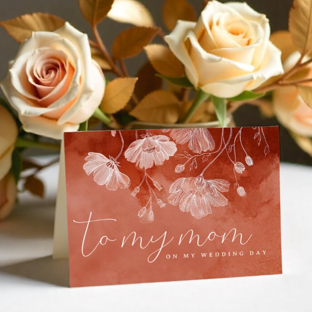 Agradecimento Cartão de Casamento Floral Terracota – Para Minha  (To My Mom Wedding Day Card)