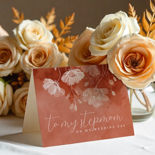 Agradecimento Cartão de casamento floral terracota - Para minha  (Stepmom - On Wedding Day Card)
