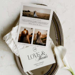 Agradecimento Cartão de Casamento Minimalista 3 Fotos Dobrado Lo