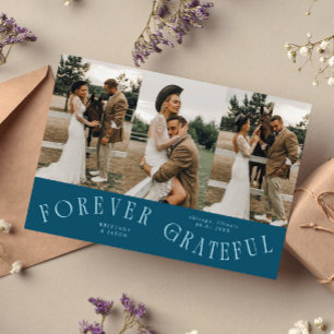 Agradecimento Cartão de Casamento Teal Multi Foto Grata Etername
