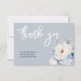 Agradecimento Cartão de chá de fraldas floral azul e branco