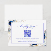 Cartão de Código QR do Site RSVP de Casamento Azul