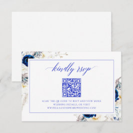Agradecimento Cartão de Código QR do Site RSVP de Casamento Azul