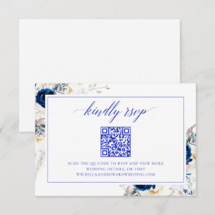 Agradecimento Cartão de Código QR do Site RSVP de Casamento Azul