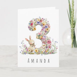 Agradecimento Cartão de Coelho Floral para Terceiro Aniversário