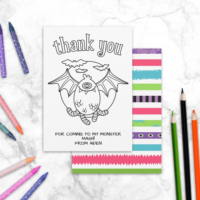 Agradecimento Cartão de Colorir para Crianças Monstros Festa Fav (Criador carregado)