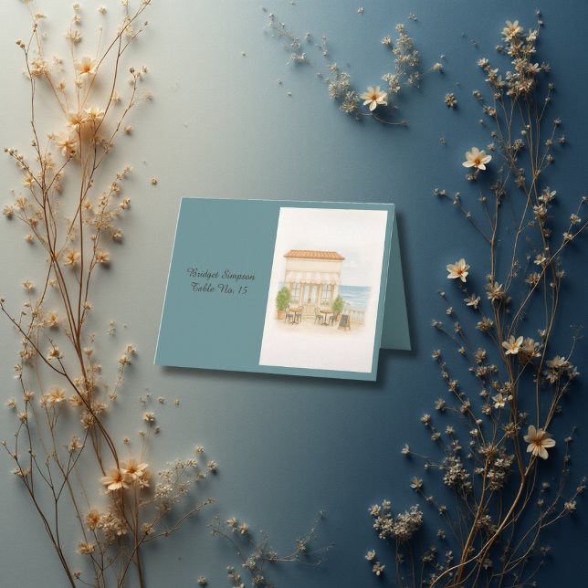 Agradecimento cartão de convidado de casamento do mar mediterrân (Criador carregado)