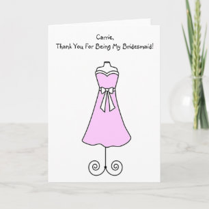 Agradecimento Cartão de Dama de Honra Com Vestido Rosa
