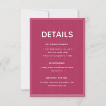Cartão de Detalhes de Casamento com Listras Rosa M