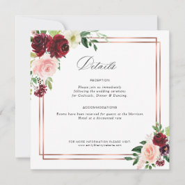 Agradecimento cartão de detalhes do casamento de burgundy e blus