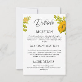 Agradecimento Cartão de detalhes do casamento do Girassol Amarel