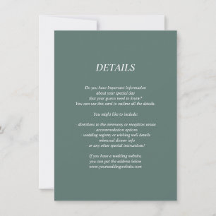 Agradecimento Cartão de detalhes do casamento verde escuro