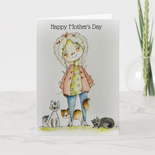 Agradecimento Cartão de Dia de as mães da Cat Mãe (Frente)