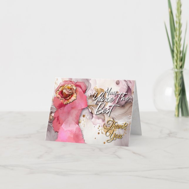 Agradecimento Cartão de dia de as mães feliz - Flor rosa (Frente)