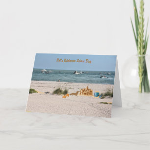 Agradecimento Cartão de Dia do Trabalho com Praia e Barcos