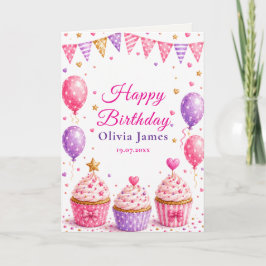 Agradecimento Cartão de Felicitações de Aniversário com Cupcake 