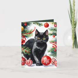 Agradecimento Cartão de Feriado de Cores Aquáticas de Natal Meow