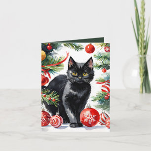 Agradecimento Cartão de Feriado de Cores Aquáticas de Natal Meow