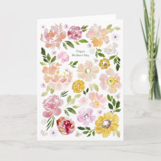 Agradecimento Cartão de flores em aquarela do Dia das Mães Feliz