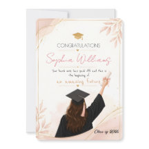 Cartão de formatura floral elegante em rosa dourad