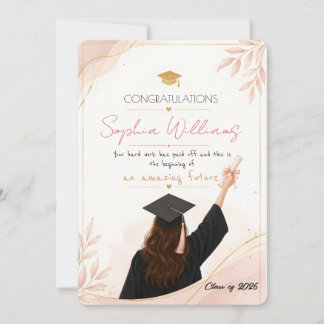 Agradecimento Cartão de formatura floral elegante em rosa dourad