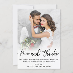 Agradecimento Cartão de Foto de Casamento Black Script Amor e Ag