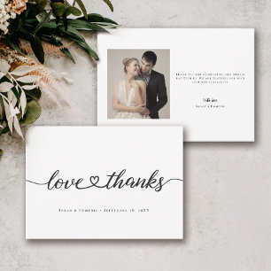 Agradecimento Cartão de Foto de Casamento com Roteiro de Coração