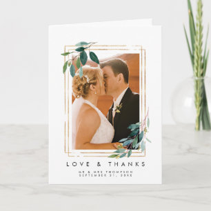 Agradecimento cartão de foto de casamento floral verde com amor