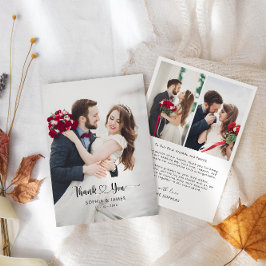 Agradecimento Cartão de Foto de Casamento Minimalista com Coraçã