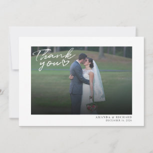 Agradecimento Cartão de Foto de Casamento Moderno com Letra à Mã