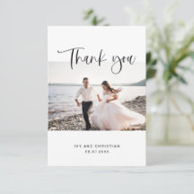 Cartão de Foto de Casamento Obrigado com Caligrafi