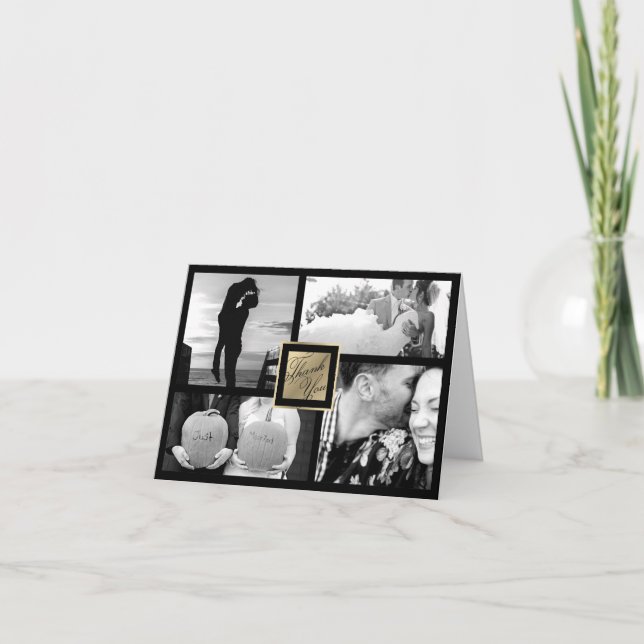 Agradecimento Cartão de Foto de Casamento Obrigado Falso Ouro 4 (Frente)