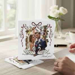 Agradecimento Cartão de Foto de Cisnes Caprichosos Desenhados à