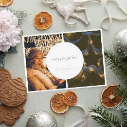 Agradecimento Cartão de Foto de Natal com Colagem Simples Bege