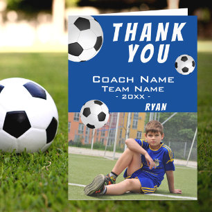 Agradecimento Cartão de Foto Futebol Azul Obrigado Treinador