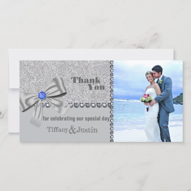 Agradecimento Cartão de Foto Obrigado com Lantejoulas, Rosa, Dia (Frente)