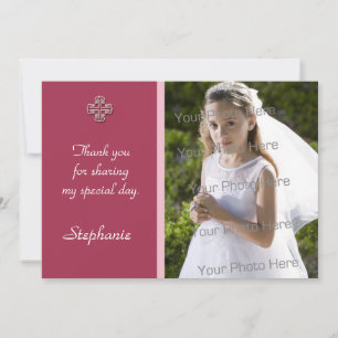 Agradecimento Cartão de Foto Religiosa Cruz Branca Rosa