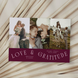 Agradecimento Cartão de Fotos de Casamento Cranberry de Amor e G