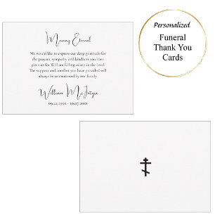 Agradecimento Cartão de Funeral Ortodoxo Preto e Branco de Letra