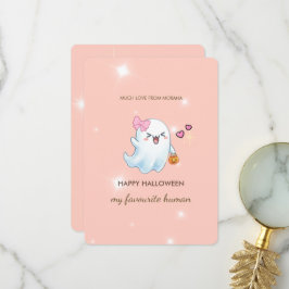 Agradecimento Cartão de Halloween de Fantasma Pastel Fofo | Gre