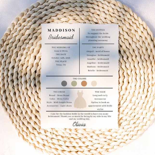 Agradecimento Cartão de Informações da Dama de Honra (Criador carregado)