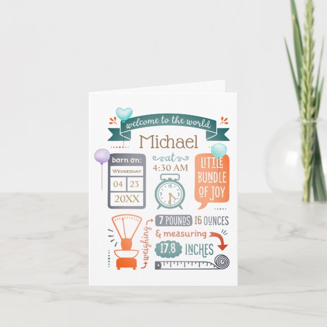 Agradecimento Cartão de lançamento de estatísticas de bebês dobr (Frente)