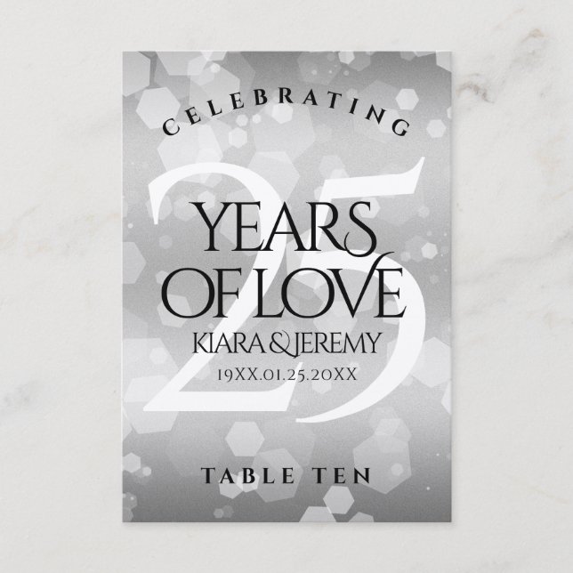 Agradecimento Cartão de Mesa de Aniversário do 25 Silver Elegant (Frente)