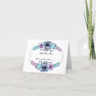 Agradecimento Cartão De Mesa Floral De Cor Azul E Puro