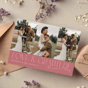 Agradecimento Cartão de Múltiplas Fotos de Casamento Rosa Amor &