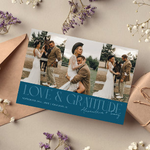 Agradecimento Cartão de Múltiplas Fotos de Casamento Verde Água