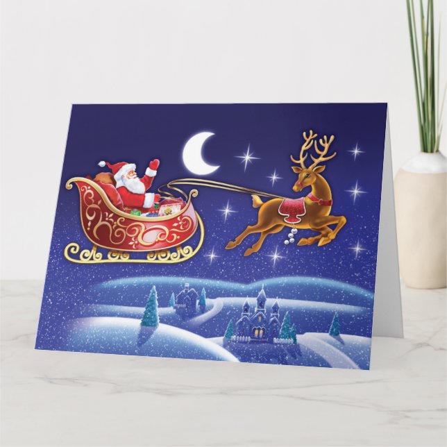 Agradecimento Cartão de Natal atmosférico de papais noeis e Leig (Frente)