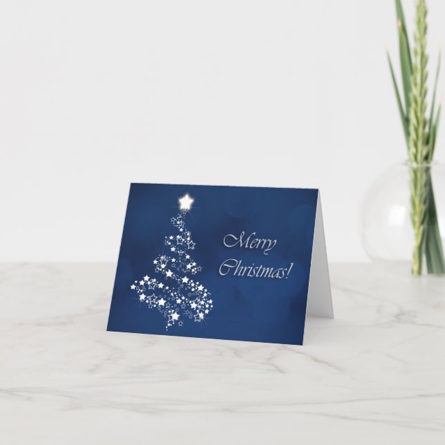 Agradecimento Cartão de Natal Azul e Branco com Oração (Frente)