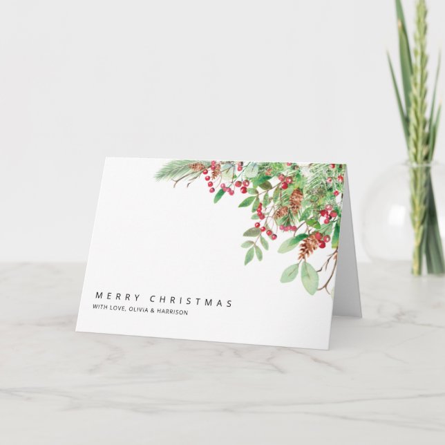 Agradecimento Cartão de Natal Berries e Greenery (Frente)